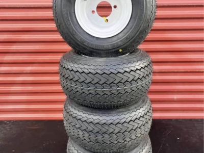 Brand New Set of 4 Kenda Hole in one 18X8.5-8 Golf Cart Tires Mounted on New White Wheels $160.00 for Set of 4