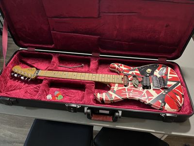 EVH Striped Series Frankie Electric Guitar - Red, White, & Black Relic Finish with Hard Case