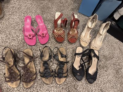 Various Women's Sandals & Heels - Seychells, American Eagle, Comfort Plus - Size 10 all are wedges except for the pink ones. The