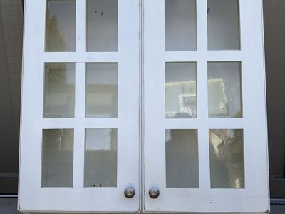 White Wall Cabinet with Glass Doors & Towel Bar