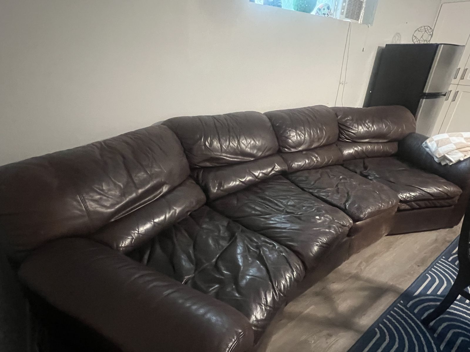 Brown Leather Curved Sectional Couch Sofa