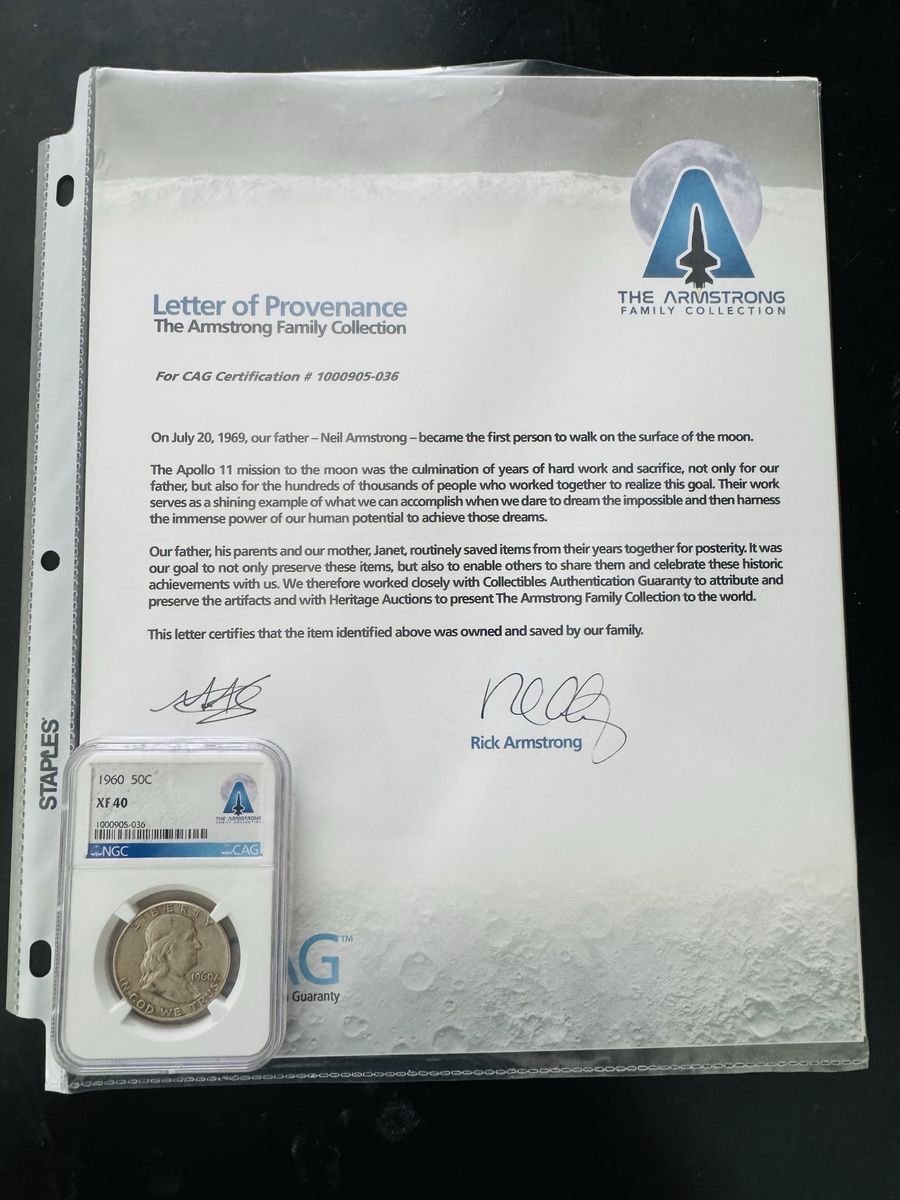 Neil Armstrong Collection 1960 Franklin Half Dollar – NGC XF40 & CAG Certified