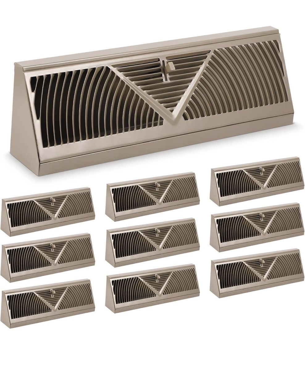 15" Brown Steel Baseboard Floor Register Air Vent Grille, Pack of 10