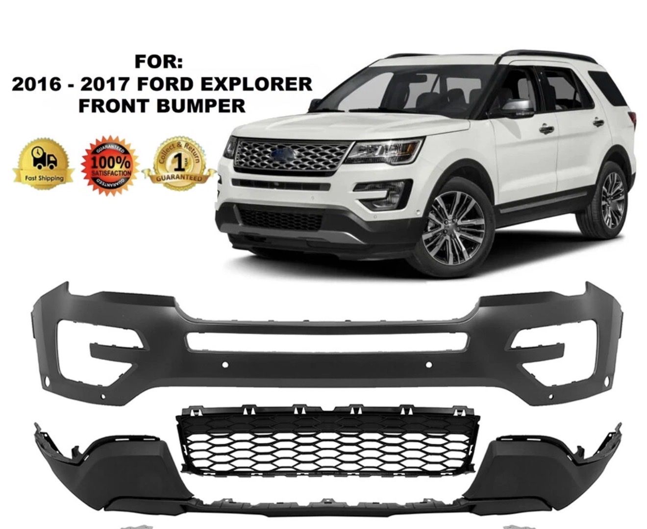 2016-2017 Ford Explorer Front Bumper Cover, Primed - Direct Replacement, w/o Park Assist Sensor Holes