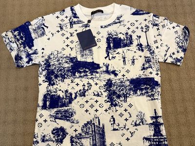 Louis Vuitton Blue and White Toile De Jouy Print T-Shirt Small and 2XL
