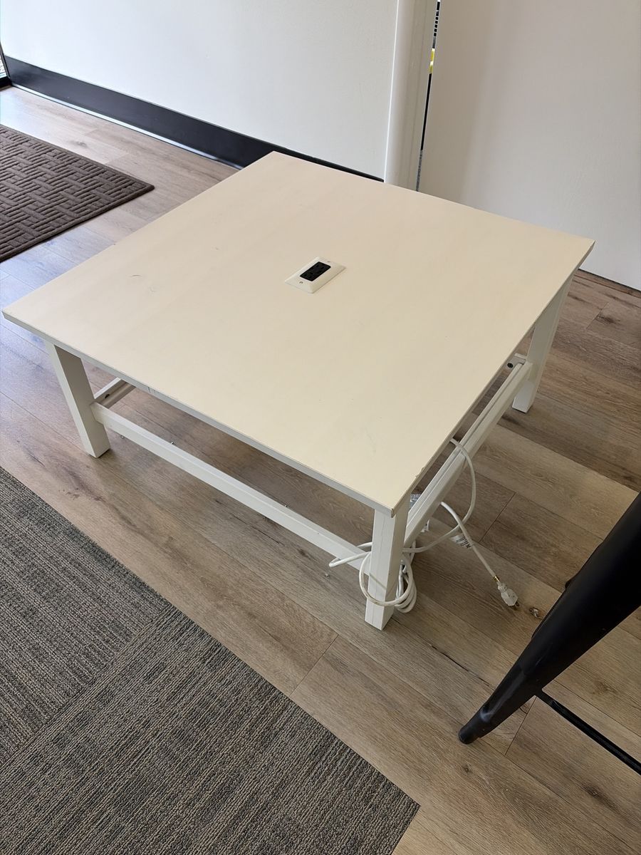 White Square Coffee Table with Built-in Power Outlet - Good Condition