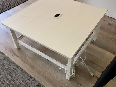 White Square Coffee Table with Built-in Power Outlet - Good Condition