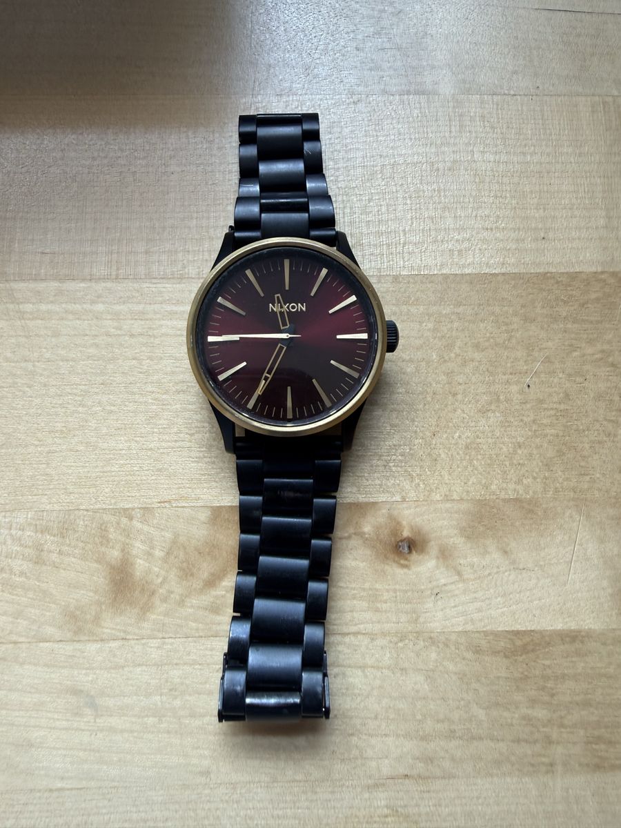 Nixon Time Teller Black Stainless Steel Analog Watch with Maroon Face