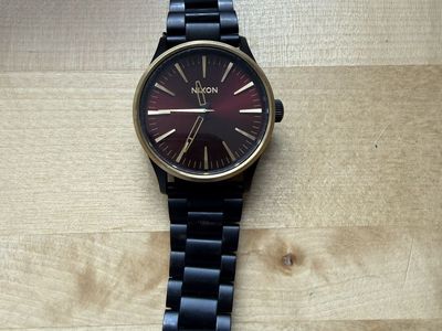 Nixon Time Teller Black Stainless Steel Analog Watch with Maroon Face
