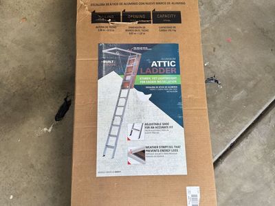 Louisville AH2211 Aluminum Attic Ladder - 7ft-9ft 10in Ceiling Height, 375lbs Capacity, New