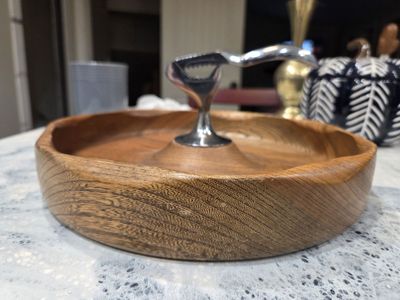 Vintage Mid-Century Modern Wooden Nut Bowl with Built-In Nutcracker