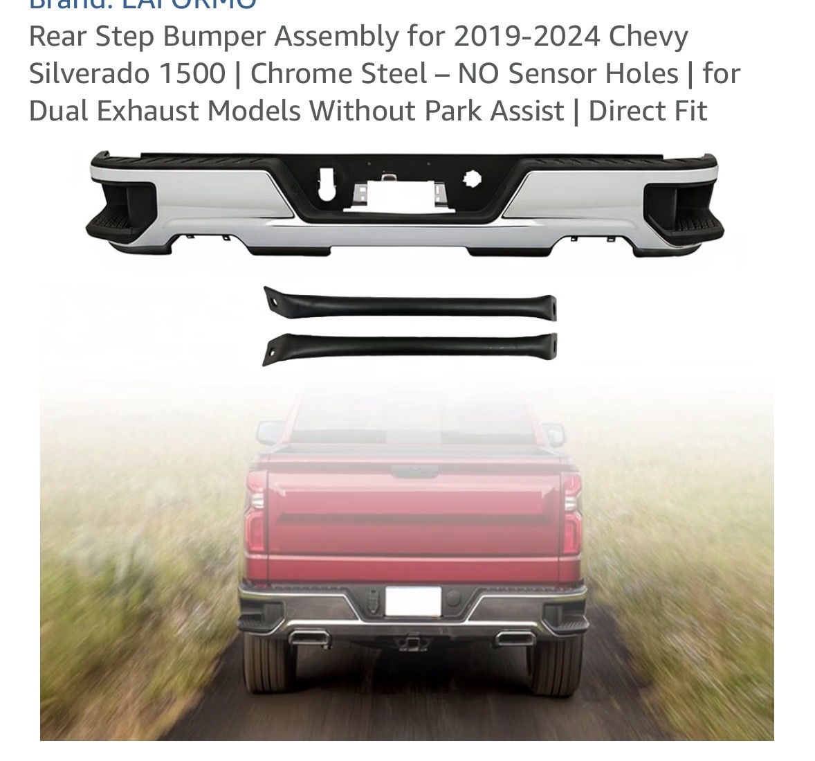 LAFORMO Rear Step Bumper Assembly for 2019-2024 Chevy Silverado & GMC Sierra 1500, Chrome Steel, No Sensor Holes