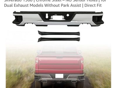 LAFORMO Rear Step Bumper Assembly for 2019-2024 Chevy Silverado & GMC Sierra 1500, Chrome Steel, No Sensor Holes