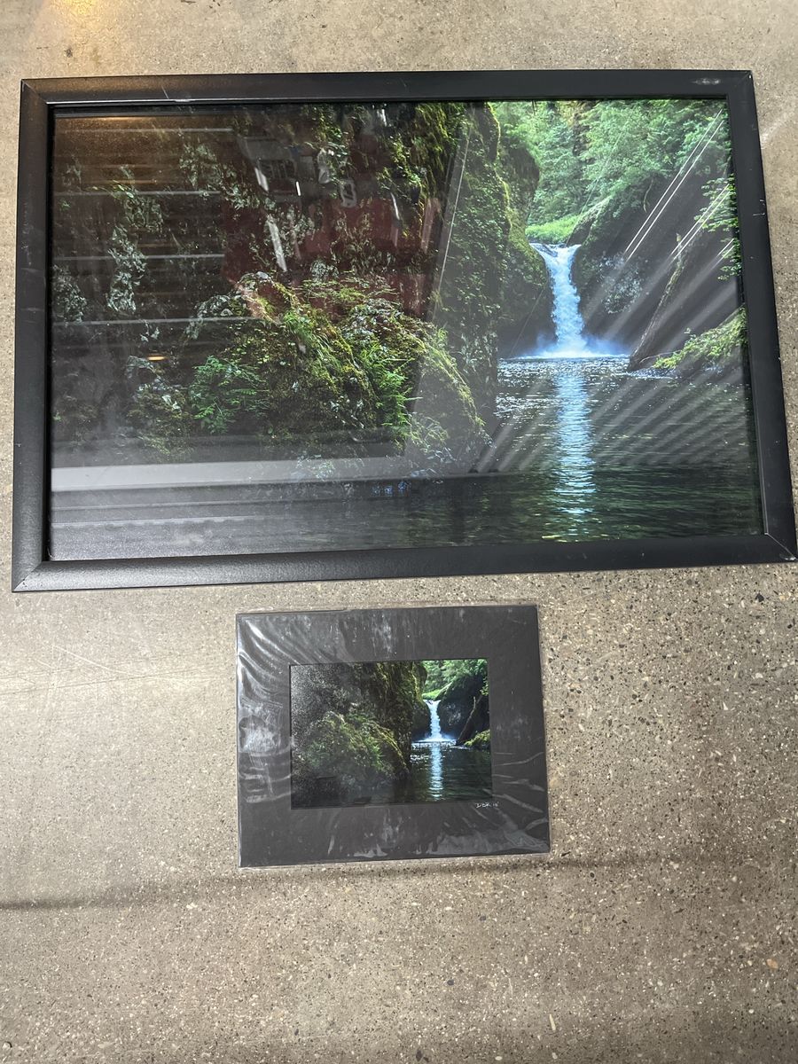 Framed Punchbowl Falls, Eagle Creek, Oregon Waterfall Print & Small Matted Print - Nature Photography Wall Art Decor
