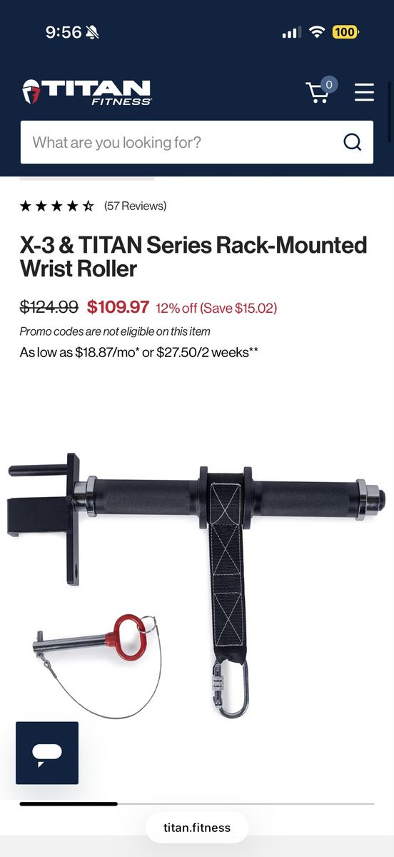 Titan Fitness Rack-Mounted Wrist Roller for X-3 & TITAN Series 3x3 Racks