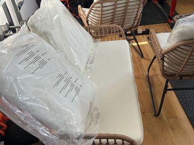 4-Piece Wicker Outdoor Patio Furniture Set with Cushions & Tempered Glass Table