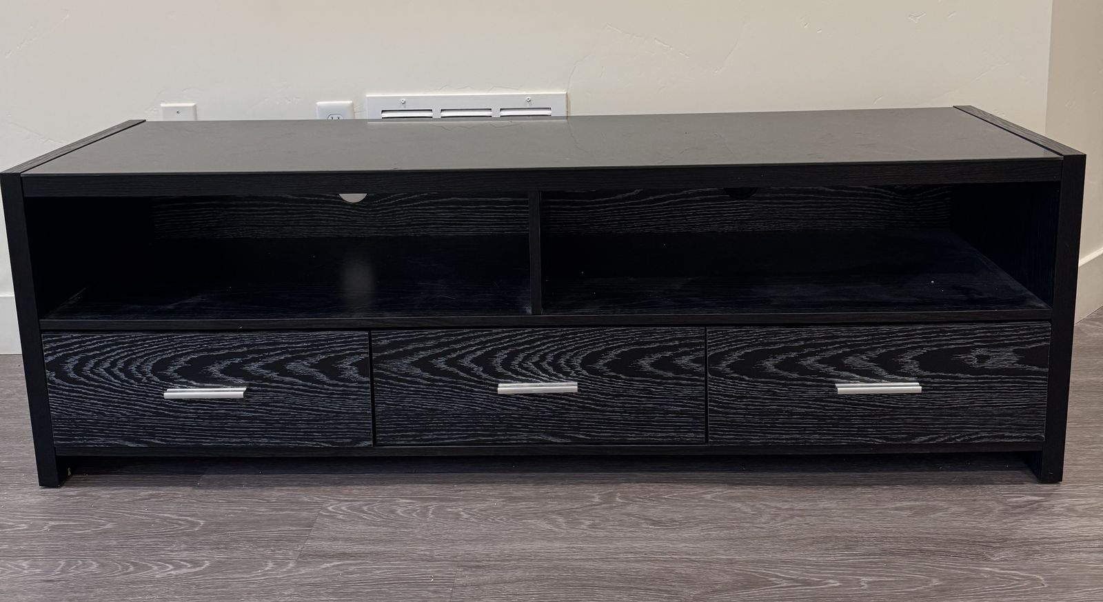 Grey TV Stand, 3 sliding drawers