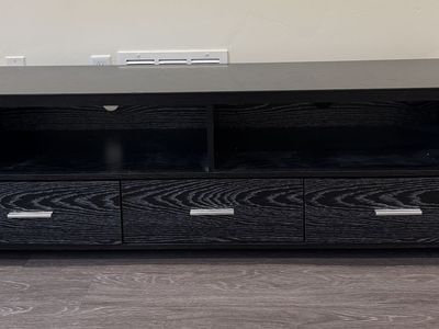 Grey TV Stand, 3 sliding drawers