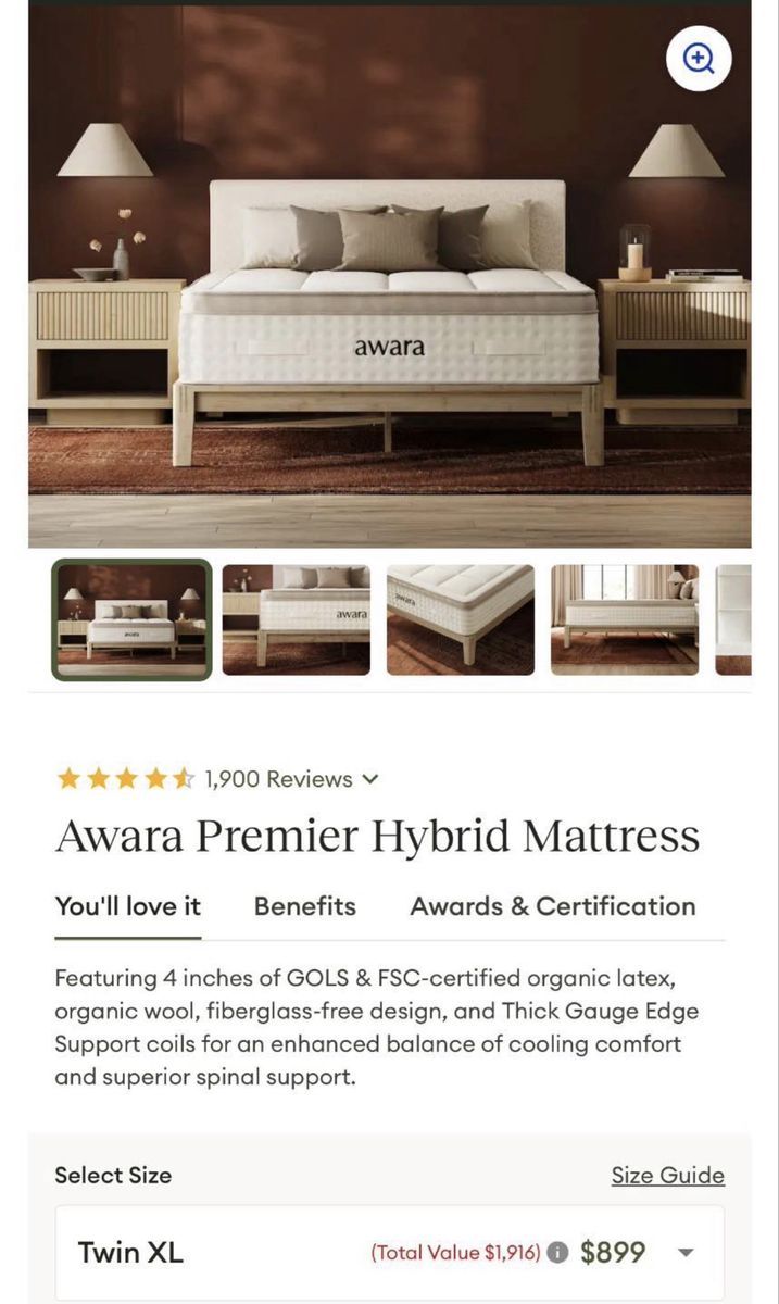 Twin XL Awara premier hybrid mattress