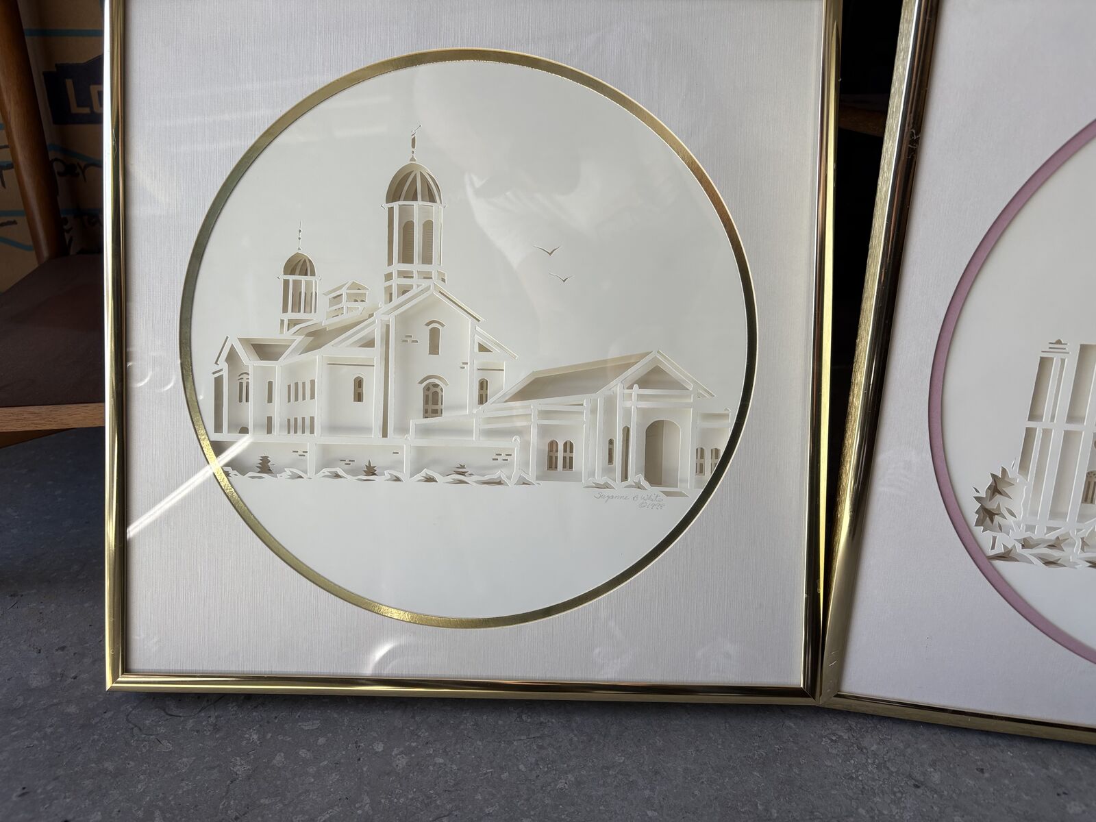 Vintage Vernal LDS Temple art piece, hand cut paper, framed  wall hanging 1990’s Signed by artist, Mormon