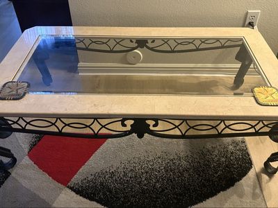 Wrought Iron and Marble Top Coffee Table with Matching End Tables