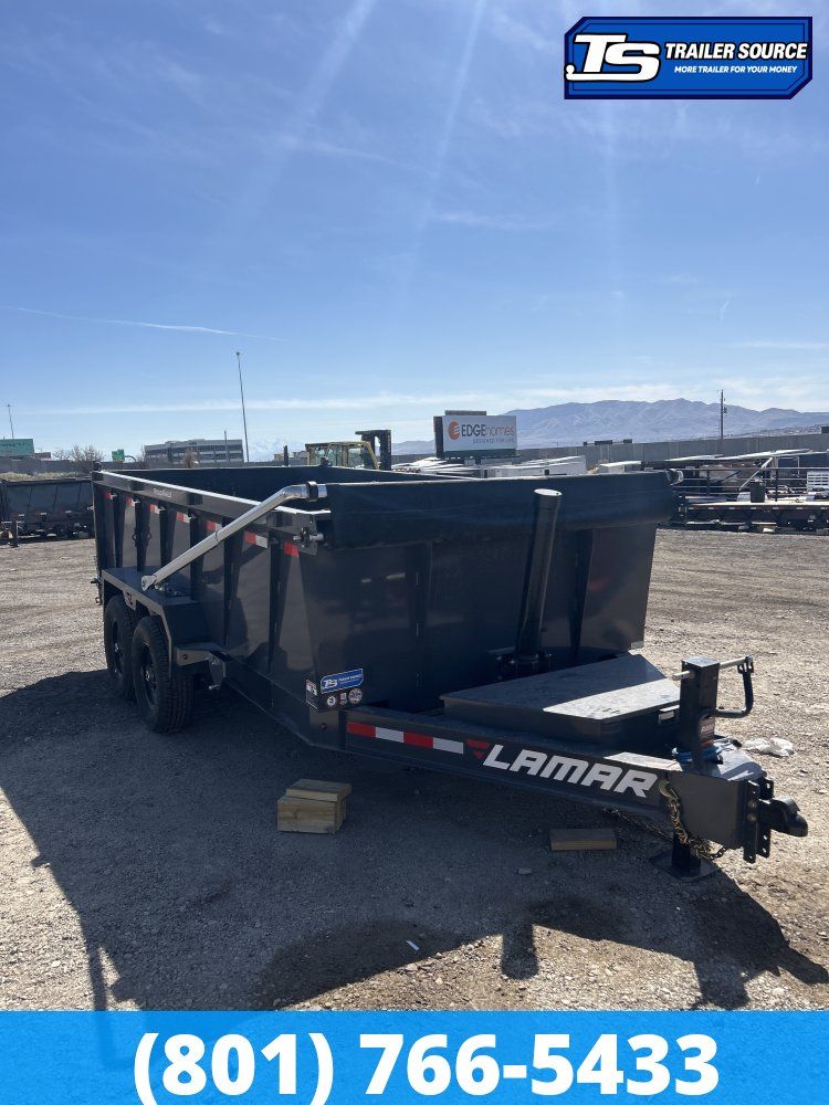 7x14 Lamar DT Dump Trailer - 36" Sides - 14K GVWR - Long Arm Tarp, Stabilizer Jacks, Telescopic
