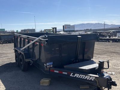 7x14 Lamar DT Dump Trailer - 36" Sides - 14K GVWR - Long Arm Tarp, Stabilizer Jacks, Telescopic