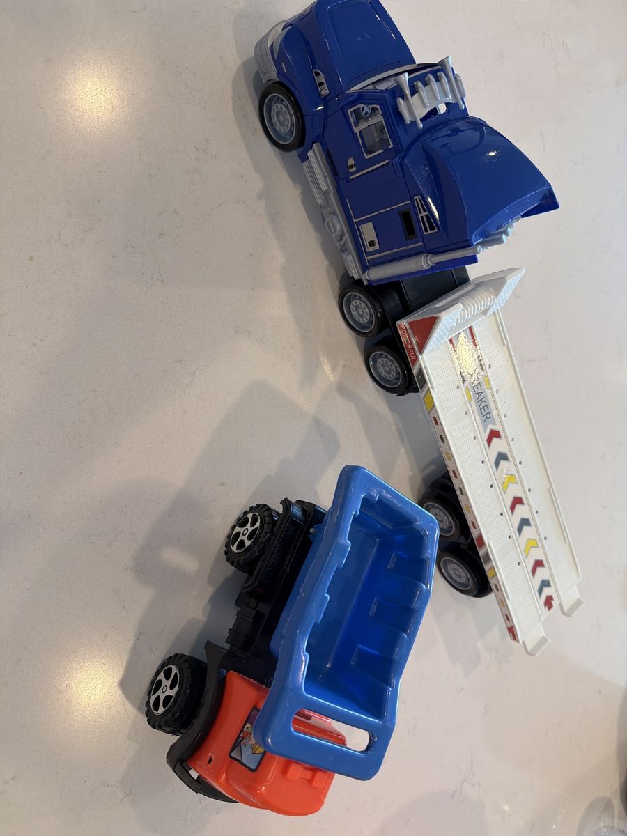 Toy Truck Blue Semi-Trailer & Orange Dump Truck Construction Vehicle Set
