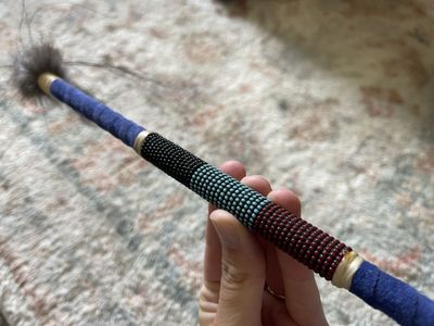 Handcrafted Beaded Wand/Staff with Fur and Feathers - Native American Style