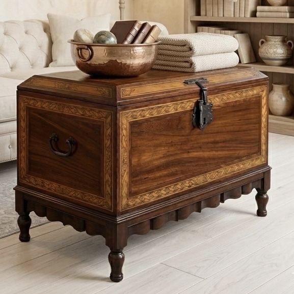 Alfonso Marina Spanish Colonial Marquetry Trunk