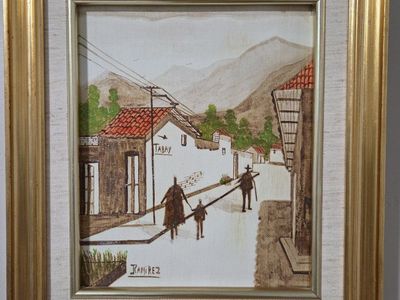 Framed Edgar Ramirez Village Landscape Painting Signed Art