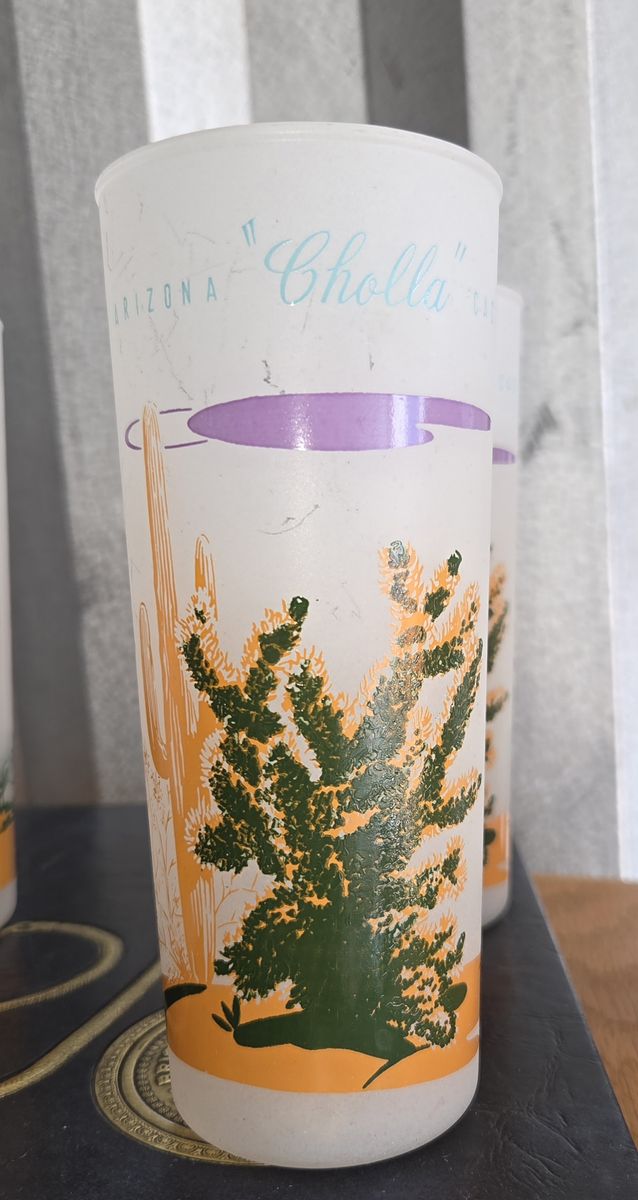 Pair of "Cholla" 1950s/1960s Blakely Oil & Gas "Arizona Cactus" frosted glasses