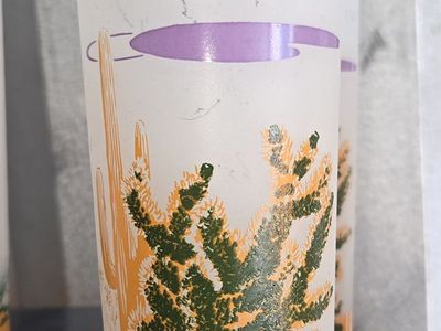 Pair of "Cholla" 1950s/1960s Blakely Oil & Gas "Arizona Cactus" frosted glasses