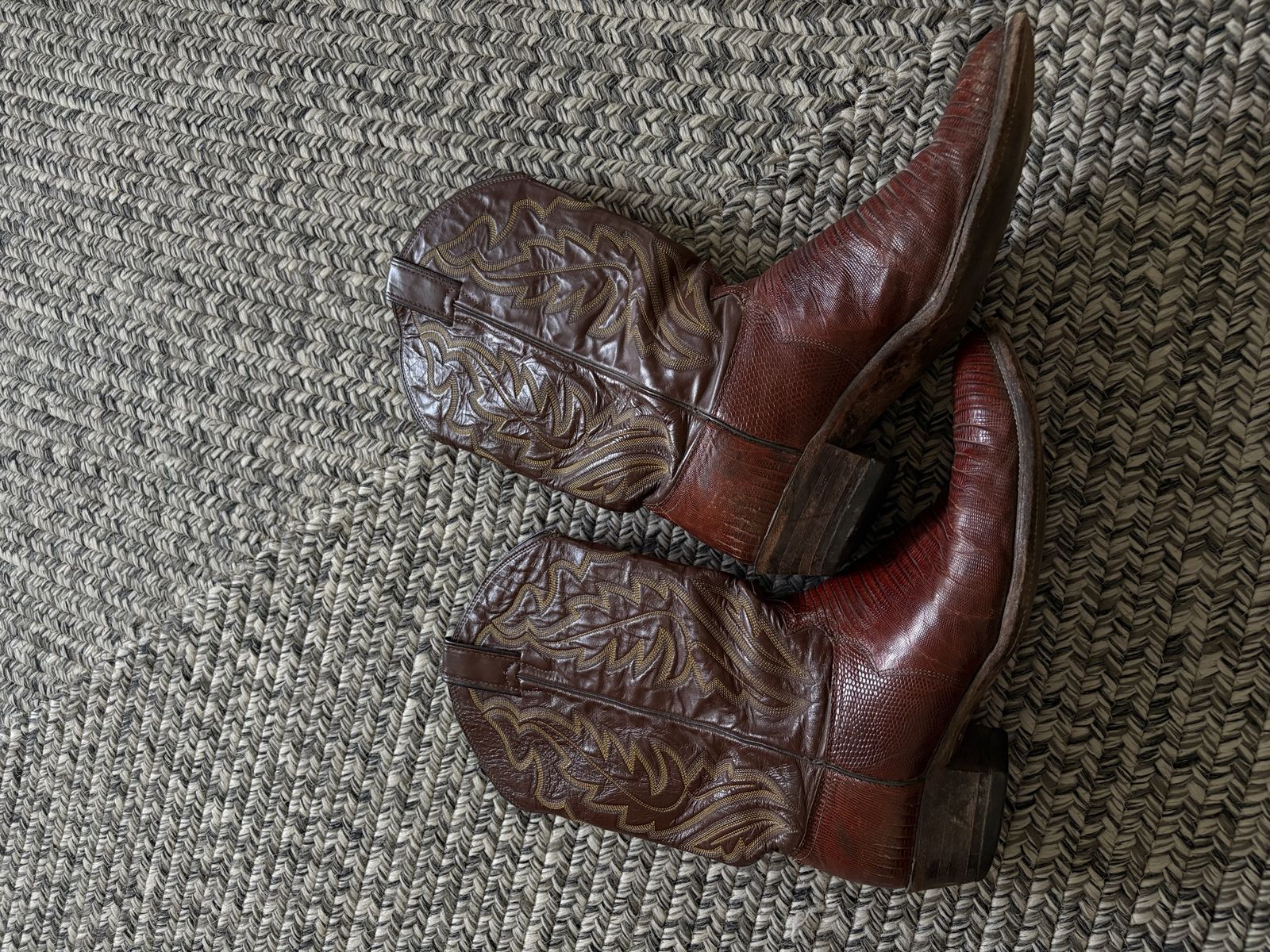 Justin Boots Style 3480 Men's Western Cowboy Boots Brown Lizard Skin Vintage 11D