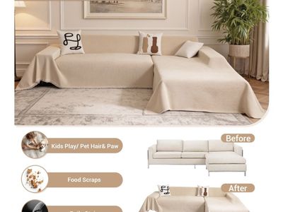 New- Cream L-Shaped Sectional Sofa Cover, Sofa Slipcover, Furniture Protector, Pet-Friendly