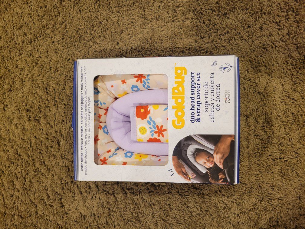 GoldBug Deluxe Duo Car Seat Head Support & Matching Strap Covers Set - Backyard Bugs