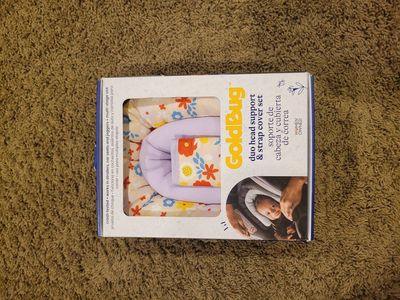 GoldBug Deluxe Duo Car Seat Head Support & Matching Strap Covers Set - Backyard Bugs