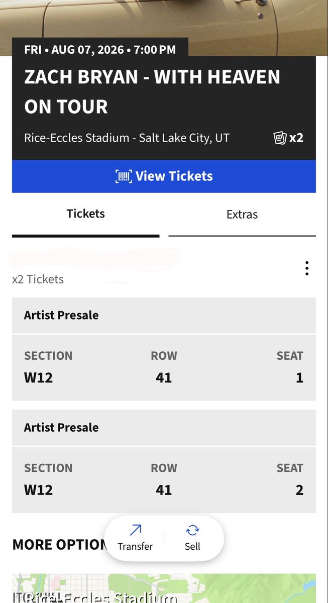 2 Zach Bryan 'With Heaven On Tour' Tickets - Aug 7, 2026, Rice-Eccles Stadium, Section W12, Row 41
