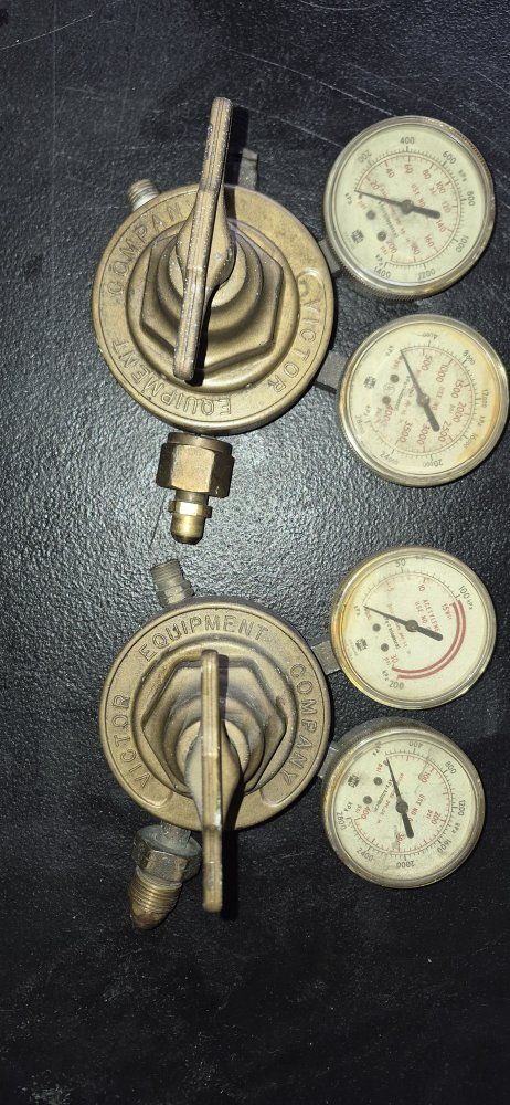Vintage Victor Equipment Company Oxygen & Acetylene Regulators with Gauges Pair