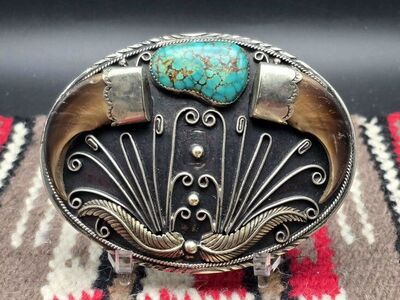 Vintage Native American Sterling Belt Bucklelt