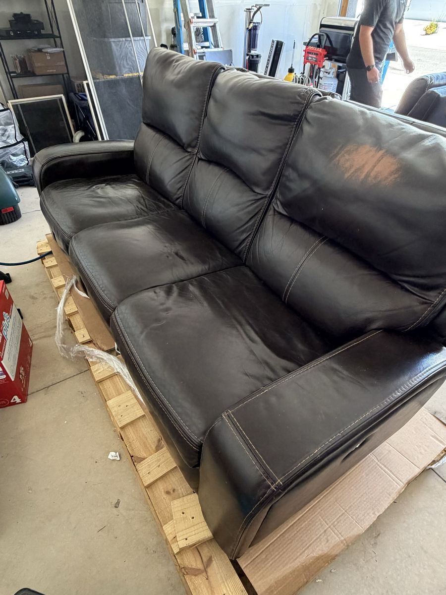 Dark Brown Leather 3-Cushion Sofa - Wear on Headrest