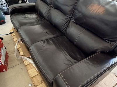 Dark Brown Leather 3-Cushion Sofa - Wear on Headrest