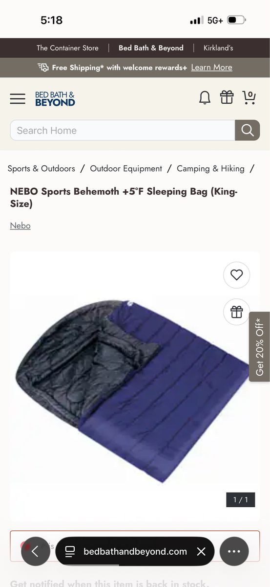 NEBO Sports Behemoth +5°F Sleeping Bag King Size Blue Black