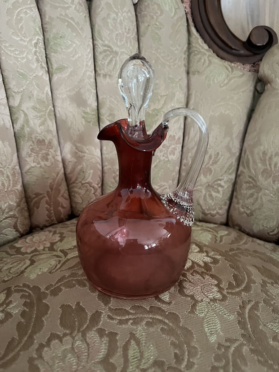 Beautiful Cranberry Glass Decanter with Stopper-Antique-Mint Condition