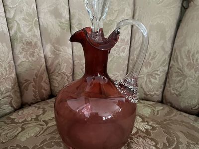 Beautiful Cranberry Glass Decanter with Stopper-Antique-Mint Condition