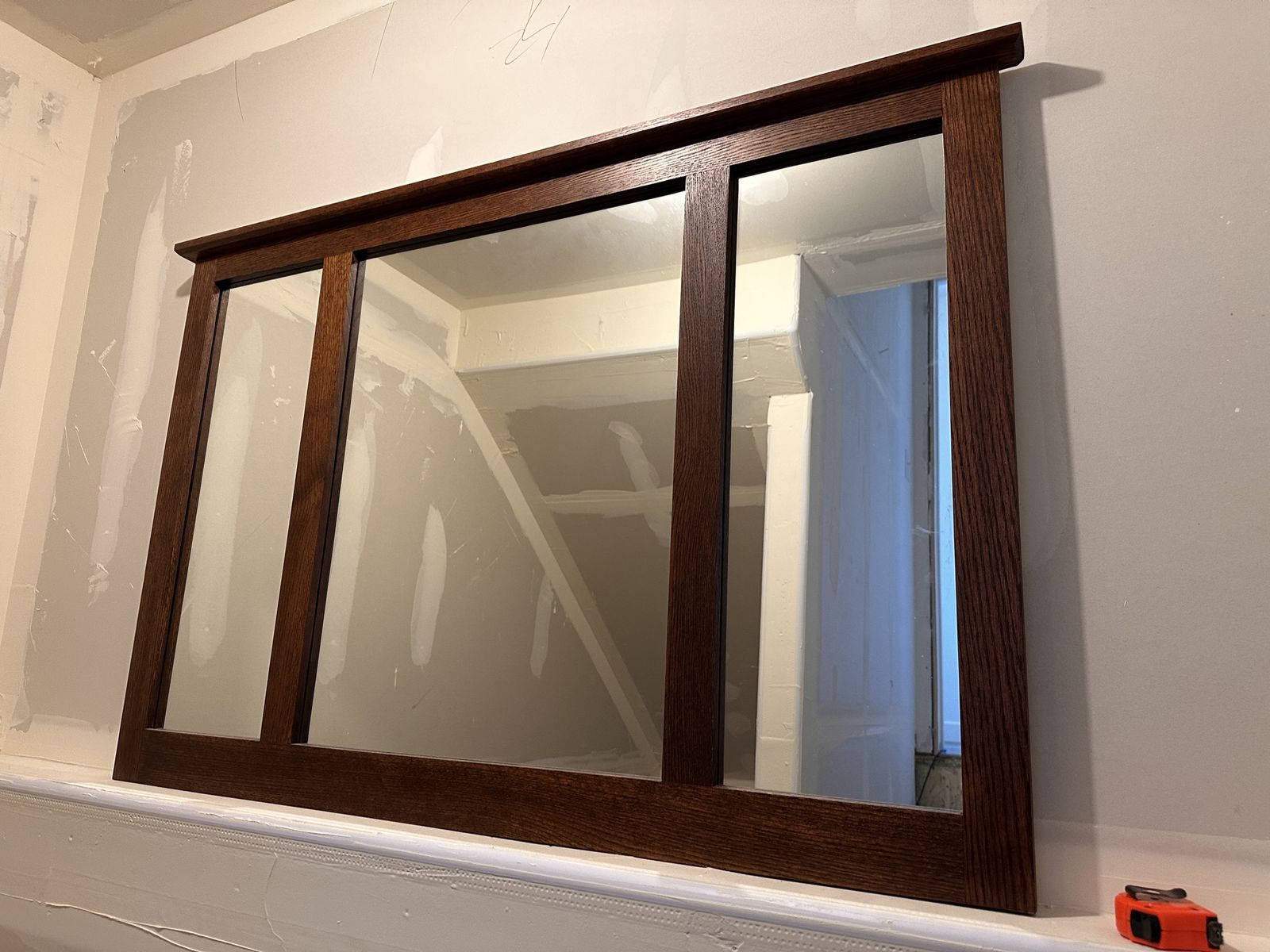 Mission Style Wood Framed Wall Mirror - 48" Wide x 33” High - Dark Oak Finish