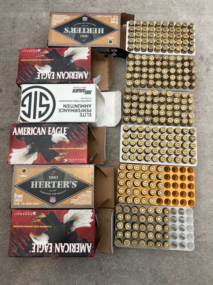 Assorted 9mm Luger Ammunition Lot - American Eagle, Herter's, Sig Sauer