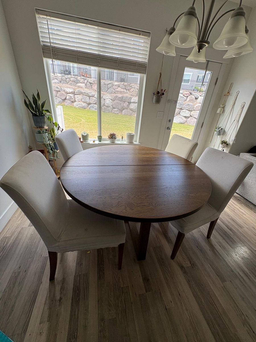 Round wood table with 4 chairs