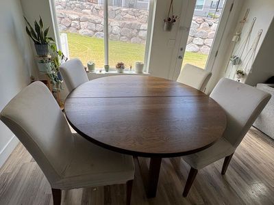 Round wood table with 4 chairs