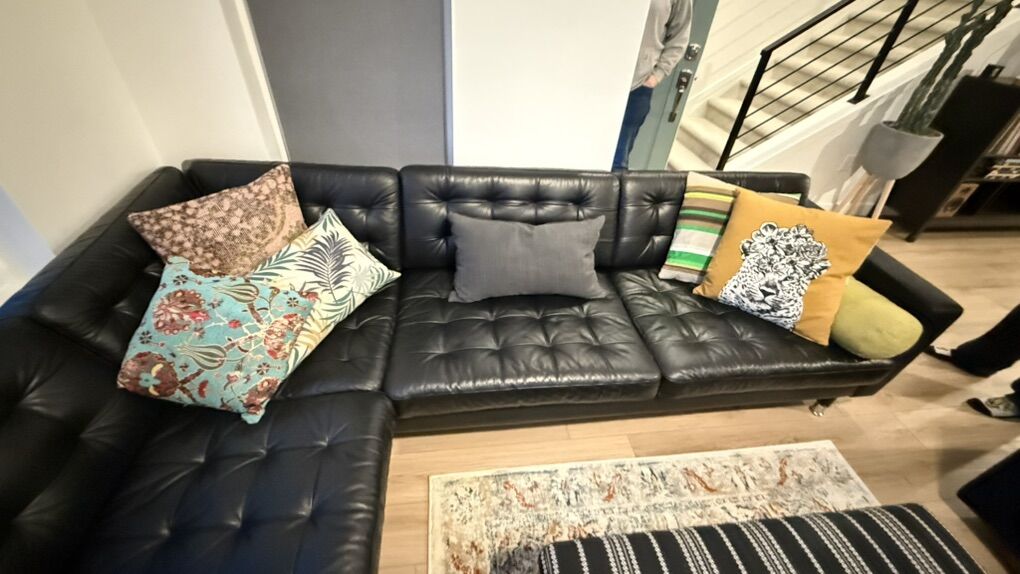 Black Leather Mid century Modern Sectional